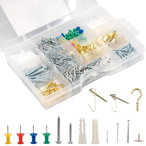 521 Pcs Kitchen Drawer Assortment Picture Hanging Kit Including Drywall Anchors and Screws, Wire Hanging Nails And Screws Assortment Kit for Wall Art Hanging Kit, Picture Hangers, Cup Hooks, Push Pins