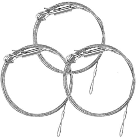 3pcs Picture Hanging Wires, 2m x1.5mm Stainless Steel Heavy Duty Hanging Rope with Hook and Loop, Adjustable Hanging Wire Cord for Mirrors, Photo Frames, LED Lights, Flowerpot, Hold Up to 40kg