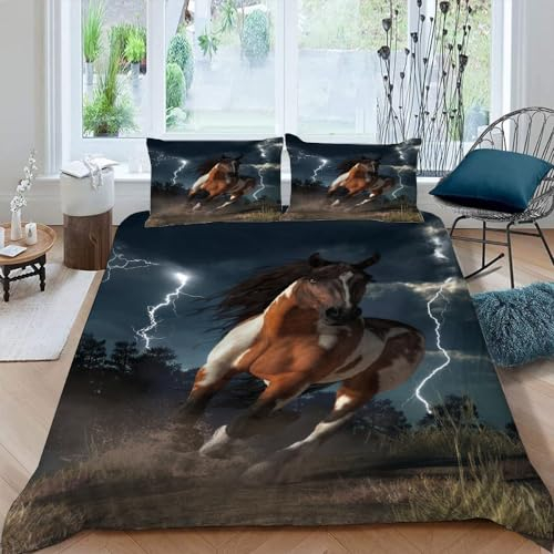 DILANI Bettwäsche 220x240 Pferd Bettwäsche-Set 3 Teilig 3D Druck Tier Bettbezug Weich Mikrofaser Bettbezüge mit Reißverschluss und Kissenbezug 80x80cm für Erwachsene Kinder