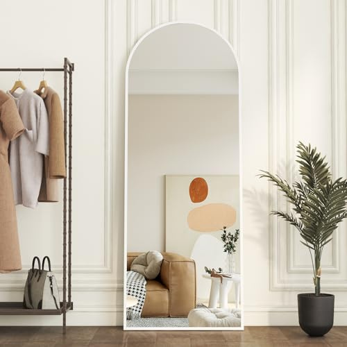 Goezes Weiß Ganzkörperspiegel 50x150cm Groß Bogen Standspiegel, Wandspiegel mit Metallrahmen Wandmontage Spiegel für Ankleidezimmer, Schlafzimmer, Wohnzimmer, Badezimmer
