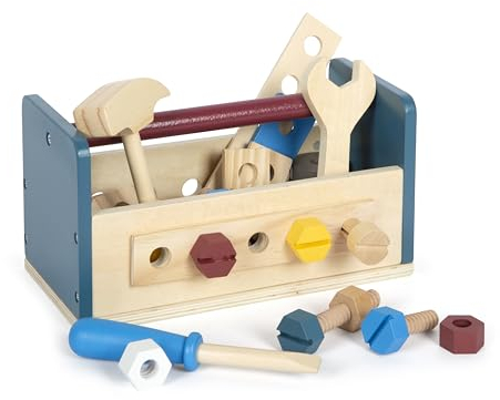 small foot Werkzeugkasten und Werkbank „Workshop“, mit Werkzeug und Zubehör aus Holz, für Kinder ab 3 Jahren, 12557