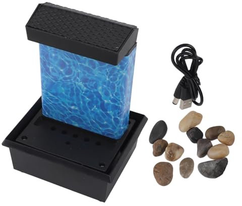 Tischbrunnen, Innenbrunnen mit natürlichen Flussfelsen, LED-Lichtern, beleuchteter Wasserfall, Tischbrunnen, dekorativer Tischbrunnen, Mini-Zimmerbrunnen oder Büro-Wohndekoration