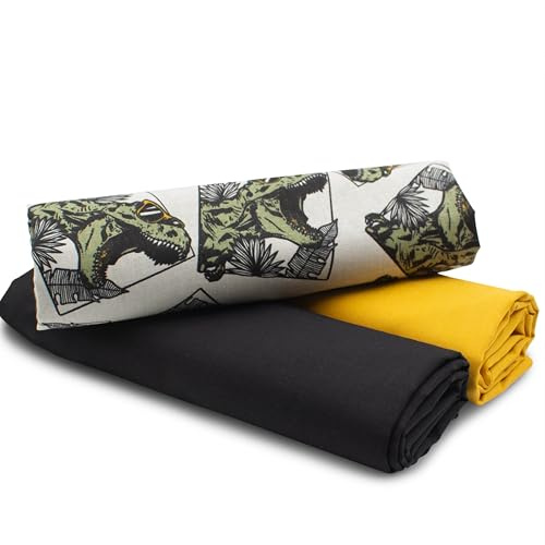 VmG-Store 1,5m Baumwollstoff Set Designstoff + 2x Uni farblich abgestimmt 100% Baumwolle Material Auswahl (Cooler Dino Set64)