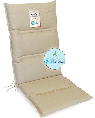 Herlag Hochlehner-Auflage Greta 120x50x7cm - Green-Line: Bezug aus 100% recyceltem Polyester - Sitzauflage mit Fleck- & UV-Schutz - Polster für Hochlehner-Gartenstühle - Öko Tex 100 - Natur