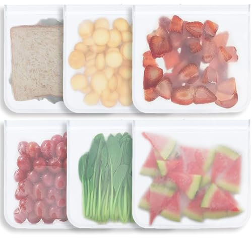 SSKHE Paquete de 6 bolsas extragrandes para congelador, reutilizables, 27 x 28 cm de grosor, plástico de silicona con cierre hermético a prueba de fugas, bolsas de almacenamiento para sándwich