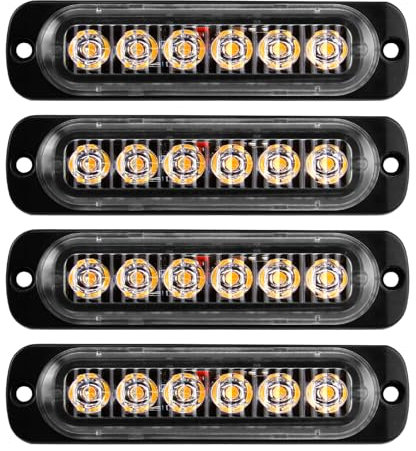Lot de 4 feux d'avertissement stroboscopiques 12 V 24 V 6 LED d'urgence stroboscopiques pour voiture, camion, SUV, remorque, caravane