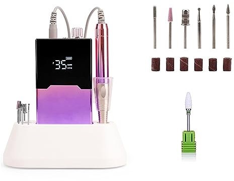 Fresa per Unghie, Levigatrice for unghie elettrica senza spazzole 35000 RPM Trapano for unghie portatile professionale for smalto Tornio ricaricabile for manicure con Casa e Salone Usare(Purple)