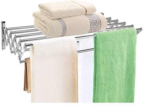 Clothes Drying Rack Retractable Folding Clothes Airer Wall Mount Towel Bar Dryer Rack for Room Bathroom Tower Rail Bar Space-Saving Garment Hanger