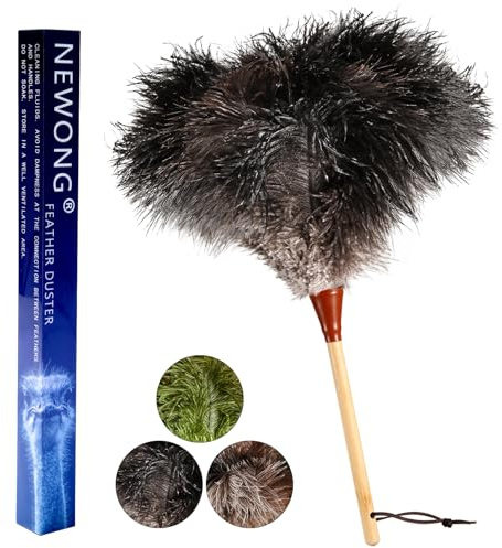 NEWONG 16inch Natural Good Ostrich Feather Duster with Bamboo Handle, Electrostatic Dust Remove for Ceiling，Fans，Bookshelves, Sofa, Windows, Fit for Home, Office and Cars