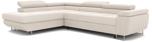 IDOHOME Ecksofa mit Schlaffunktion und Bettkasten 274x203 - Verstellbare Kopfstützen - Stoff Monolith - Couch mit Schlaffunktion - Schlafsofa mit Bettkasten - Couch - Links - Gesteppte Oberfläche