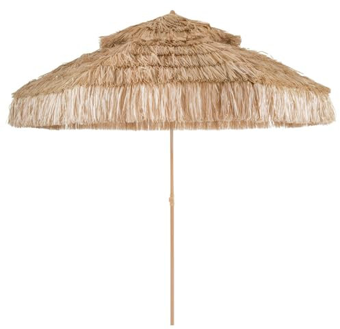 Sonnenschirm Hawaii 270 cm, Strohschirm mit Doppeldach, Stroh Strandschirm, Bast Sonnenschirm Gartenschirm Marktschirm