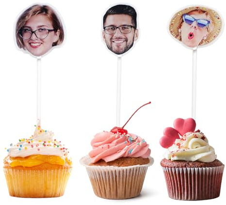 Personalized Face Cut Out Cupcake Toppers, Custom Photo Cake Topper, Customizable Acrylic Picture Decorations for Birthday, Parties, Weddings, Events, and Celebrations