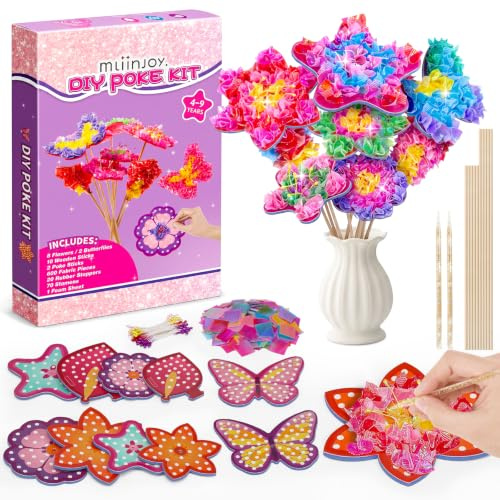 mliinjoy Blumen Basteln Kinder DIY Poke Kits – Bastelset Kinder ab 4-8 Jahre mit 8 Blumen & 2 Schmetterlingen, Kreatives Oster Geschenk zum Geburtstag für Mädchen