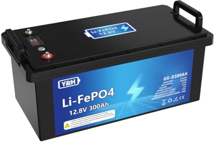 SOGTICPS Batería de litio LiFePO4 de 300 Ah, 12 V, máx. 3840 Wh, puerto USB, indicador de voltaje en tiempo real, BMS integrado, perfecto para, RV, sistema de energía solar off-grid camper y Travel