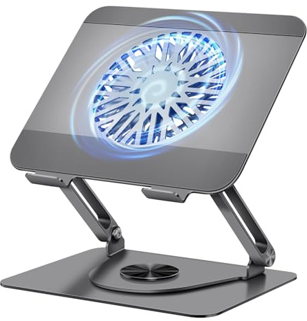 ICARE Supporto PC Portatile con Ventole PC Magnetica, Rotazione a 360°, Portata 10KG e 18dB Silenzioso, Supporto per Laptop/Tablet Fino a 16, Grigio
