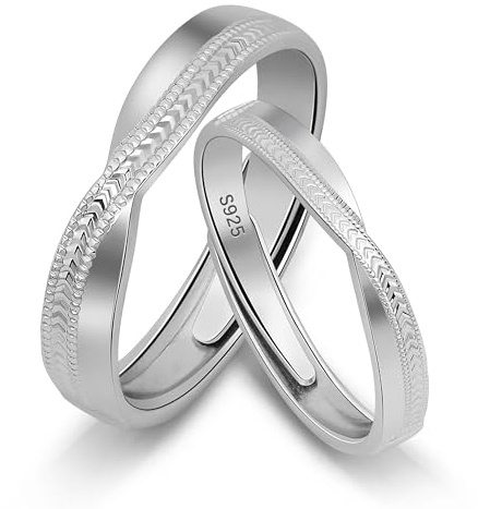 Meissa Alianzas de Plata para Pareja Anillos Ajustables Plata de Ley 925 Mujer 2,8mm & Hombre 4mm Joyería Nupcial Regalo para Compromiso, Boda, San Valentín o Aniversario (Juego de dos anillos)