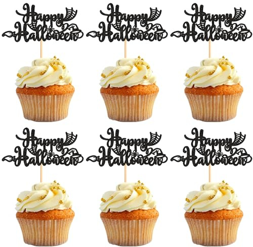 Blumomon Cupcake-Topper mit Spinnenmotiv, 24 Stück, Halloween-Thema, Geburtstag, Jahrestag, Babyparty, Partyzubehör
