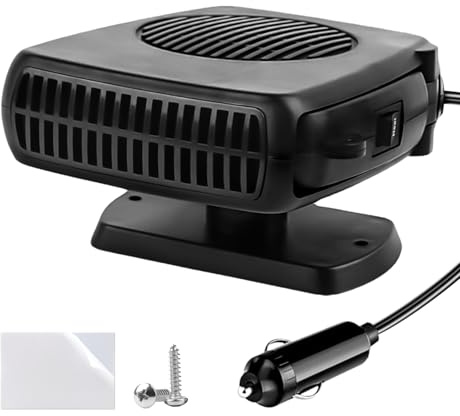 12V 200W Car Heater & Cooling Fan - Safe & Portable with Cigarette Lighter Plug-In, Rapid Windscreen Defogger & Window Defroster for Winter & Humid Weather for All Cars - Black