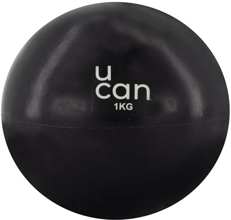 U can Pelota de pilates y yoga con peso, 1 kg, color negro, PVC de alta calidad, para entrenamiento funcional, fortalecimiento muscular y rehabilitación física