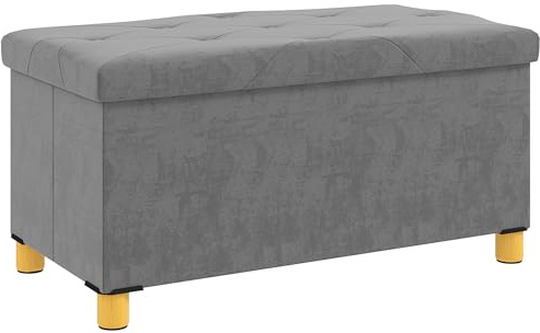 HOMCOM Banc de Rangement, Bout de lit, Pliable, 76 x 38 x 38 cm, Volume 67 L, capacité de Charge 120 kg, avec Couvercle, pour Chambre, Couloir, Salon, Gris