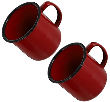 PRETYZOOM Tasse à Café Originale Vintage en Émail, Lot de 2, Fer Rouge | Tasse avec Anse, Format Portable pour Maison et Bureau, Résistance aux Chocs Hautes Températures