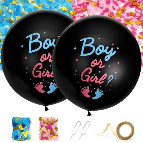 Gender Reveal Latex Ballons Set 36 Zoll Luftballon mit Goldband & Stifte, Geschlechtsverkündung Baby Party Deko mit Rosa & Blau Konfetti, Boy or Girl Ballon für Baby-Enthüllung