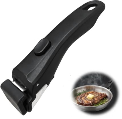 Abnehmbarer Topfgriff Hitze Rutschfester Griff für Töpfe & Pfannen, Hitzebeständiger Anti-Rutsch Griff bis 10KG Tragkraft Ersatzgriff für Abnehmbarem Griff, Ideal für Küche Camping Wohnmobil (Schwarz)