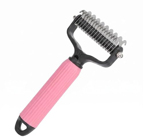 Mtbricey Professional 2-Sided Dog Dematting Comb Undercoat Rake, Pet Grooming Brush Undercoat Comb for Removing Mats, Tangles, Knots and Loose Fur, Safe Deshedding Tool for Long & Thick Coats (Pink)