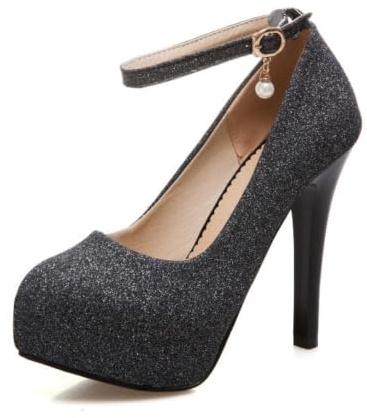 Genérico Zapatos De Plataforma con Brillo Tacón De Aguja Perla Mujer | Zapatos Tacón Plataforma Brillo Punta Redonda Tacón Stiletto Correa Tobillo Perla Detalle Suela Antideslizante