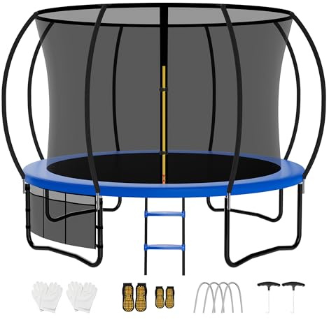 Snol Trampolin Outdoor Ø 222/305/366/427 cm, Kindertrampolin Gartentrampolin für Kinder, Komplettset mit Sicherheitsnetz, Schutznetz und Leiter