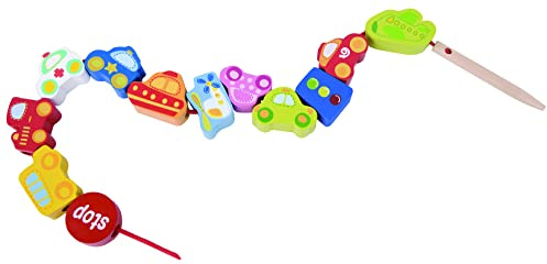 Classic World trådkedja fordon | Träpärlor för träträträning | Montessori-leksak för pojkar och flickor | barnleksaker från 2 år | presentidéer för 1 år | trådspel från 3 år