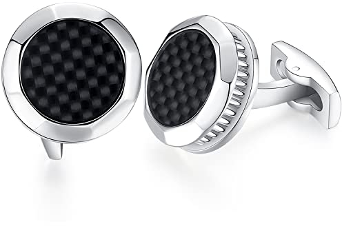 HONEY BEAR Herren Hochzeit Manschettenknöpfe Cufflinks Edelstahl Runden Manschettenknopf,Schwarz,MEHRWEG