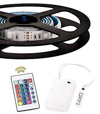 1m Battery Powered RGB LED Strip Lights Flexible Rope Lighting with Battery Power Supply Box and 24 Keys RF Remote Controller