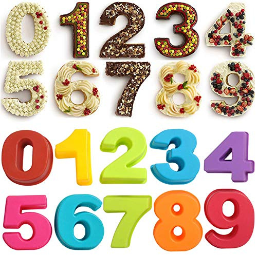 DUBENS 10 Stück (Zahlen 0-9) Silikon Kuchenform Set, Große Anzahl Backformen Kueche Baking Silikonform, für Geburtstag, Hochzeit, Jahrestag Schokolade, EIS Würfel,Cookies, Cakes