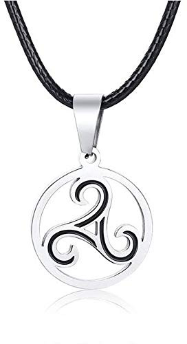 BlackAmazement 316L Edelstahl Anhänger Leder Kette Halskette Triskele Triskel Symbol schwarz Silber Damen Herren