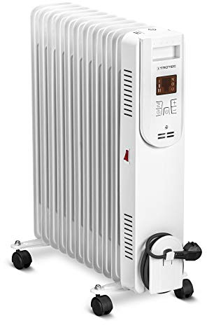 TROTEC Radiador de Aceite TRH 26 E, 2.500 W, Control Remoto, Pantalla LCD, Termostato, Radiador, 11 Elementos, 3 Niveles 1.000 W, 1.500 W, 2.500 W, Silencioso, Blanco, Oficina, Hogar
