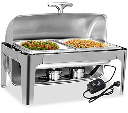 Warmhalteplatte, Speisewärmer Buffet, 9L, Wärmebehälter Buffetwärmer aus Edelstah mit GN Behälter und Wärmeplatte - Elektrische Heizung, Hält die Speisen Schön WarmInvisible Window-Double Grid