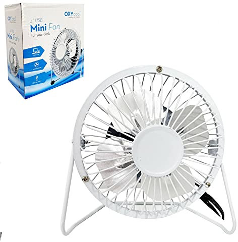 White Metal Mini Desk Fan (10 cm) - USB-Powered, Single Speed, & Adjustable Tilt, Ideal for Office, Home, Travel, & More - Single Piece