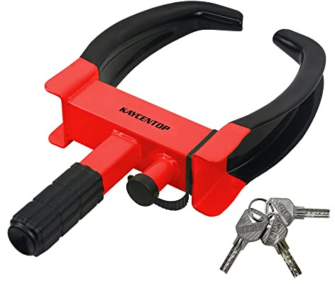 KAYCENTOP Wheel Clamp Lock Tire Lock Anti Theft Lock Fit Most Vehicles Max 11 Tire Width and 7 Reach for Trailers SUV Boats ATVs Motorcycles Golf Cart Great Deterrent Bright Red/Black, 3 Keys