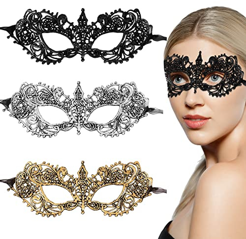3pcs Masquerade Masks Lace Prom Mask Carnival Venetian Mask Venetian Half Face Mask Sexy Lace Eye Mask Masquerade Ball Masks for Costume Party Cosplay Women Girl Ladies Couples Halloween Mardi Gras