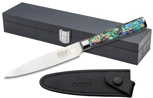 Katana Saya Pearl 12cm Utility Knife, Japanese 67-Layer VG-10 Damascus Stainless Steel, Kitchen Knife, Acrylic Handle with Abalone Pattern, Japanese Style