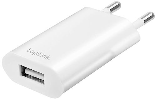 LogiLink Adaptador de Enchufe USB (Tipo A) para Cargar Sus Dispositivos de 5 V, con protección contra Cortocircuitos, sobretensiones, sobrecalentamiento y sobrecorriente