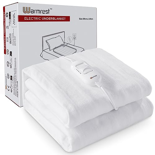 Warmrest Electric Blanket Single Heated Electric Underblanket with Detachable Controller 3 Heat Settings, Premium Soft Fabric, Overheat Protection & Fast Heat Up, 65x135cm