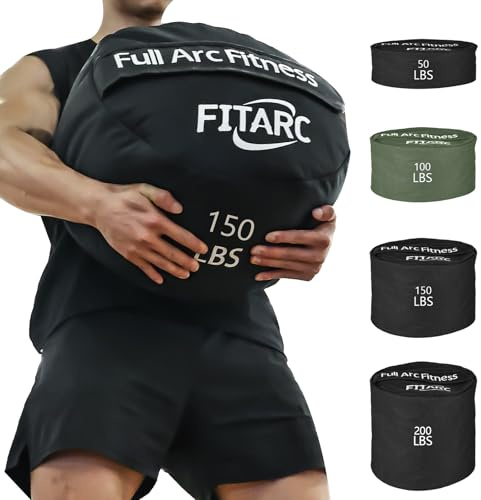 Fitarc Sandsack Workout-Tasche, Sandsäcke für Kraftsport, Sandsack für Fitness und Krafttraining, Cross-Training & Bewegung, Workouts-Ausrüstung Sand Nicht enthalten (Schwarz 150 lbs)