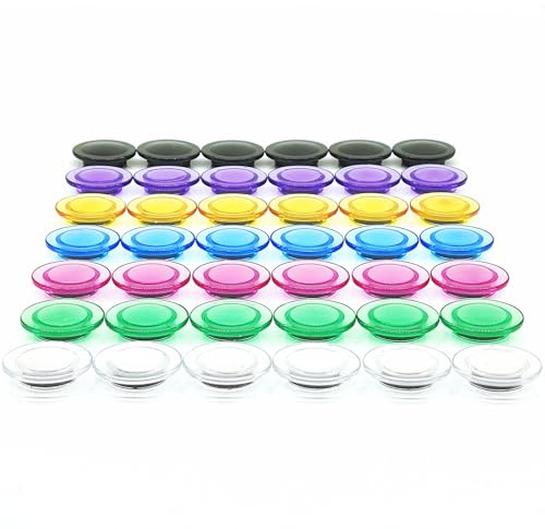 PYJLBX Fridge Magnets 42 Pack - 7 Color Strong Small Whiteboard Magnets, Transparent Mini Round Refrigerator Magnet, Heavy Duty Round Notice Board Magnets for Office, Crafts, Fridge,Whiteboard Display