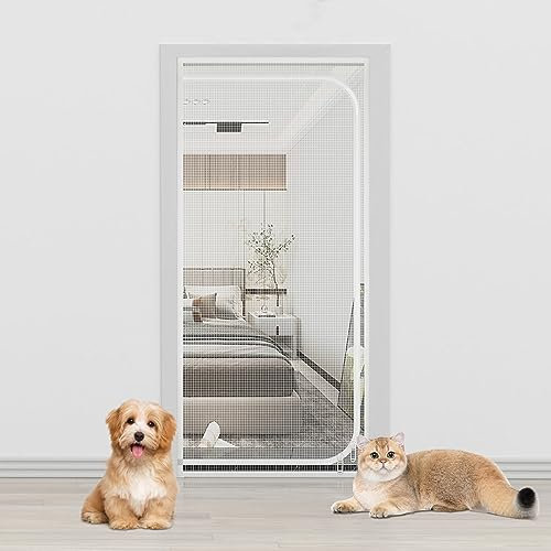 Ntmaichy Cat Screen Door, Heavy Duty Pets Proof Screen Door with Double Zipper, Prevent Dogs Cats from Running around, Partition Mesh Cat Door Screen for Living Room, Bedroom, Kitchen (100x210cm)