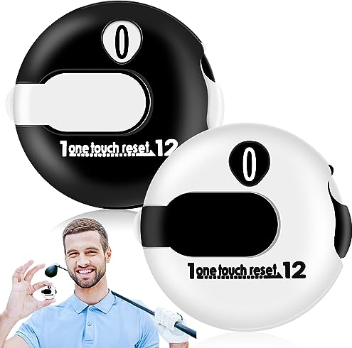 2 Pack Golf Stroke Counter, Golf Score Counter with Clip, Black, White