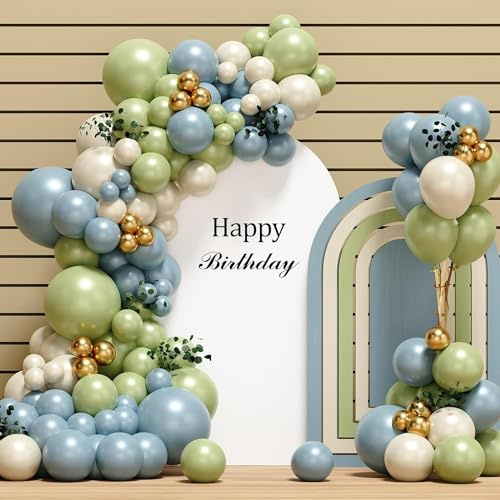 Salbeigrün blau Luftballons Girlande Kit，116Pcs Ballonbogen-Set, grün blau weiß goldene Luftballons für Geburtstagsparty, Babyparty Abschlussfeier Brautparty Hochzeit Dekorationen