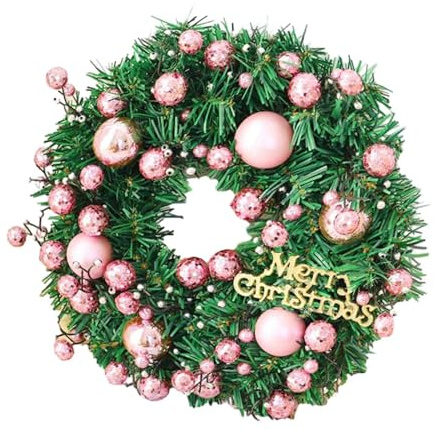 Amagogo Künstlicher Weihnachtskranz, Weihnachtsdekoration, Weihnachtsdekoration, Hängekranz für die Haustür, für Innen, Veranda, Terrasse, , Party , Rosa