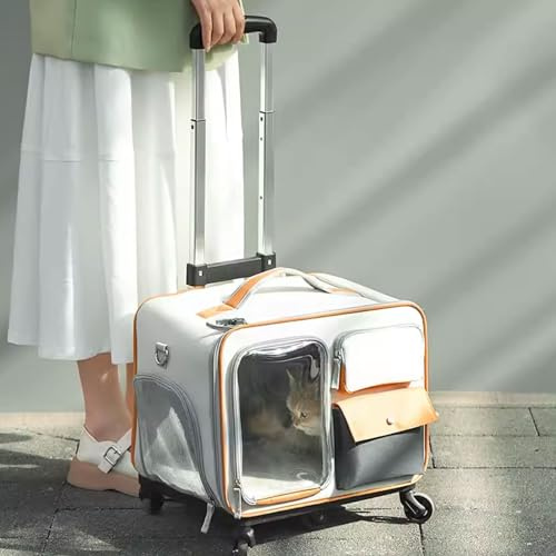 GAMAK Rollierter Haustiertragetasche mit Teleskopgriff und Abnehmbaren Rädern Zum Ziehen, Katzentransportbox für Kleine Mittelgroße Hunde Katzen,Grau (Color : B)